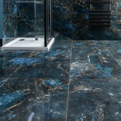 Sky Blue Marble Effect Polished Porcelain 60cm x 60cm Wall and Floor Tile