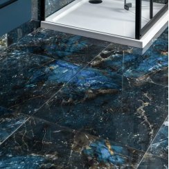 Sky Blue Marble Effect Polished Porcelain 60cm x 60cm Wall and Floor Tile