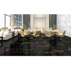 Sky Golden Black Marble Effect Polished Porcelain 60cm x 60cm Wall & Floor Tile
