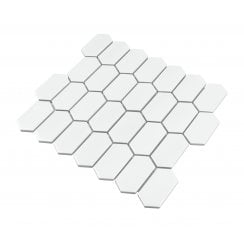 Slim-Hex Crystal White Matt (7.5cm x 3.8cm) 28.8cm x 29cm Mosaic Tile
