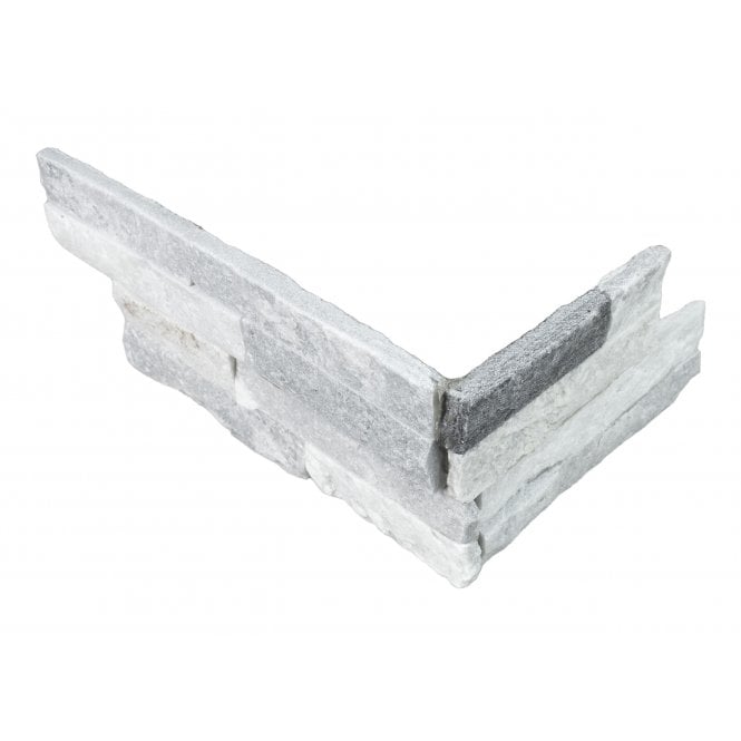 Splitface White Grey 10cm x 36cm Corner Tile