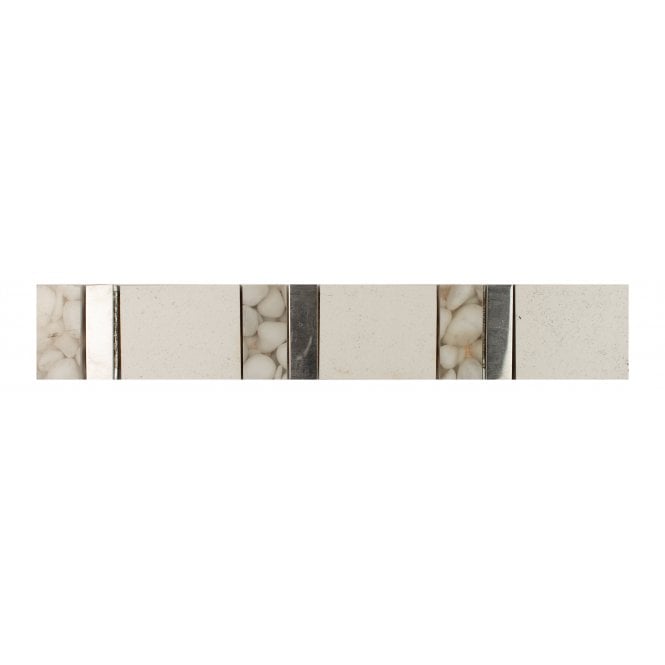 Torrestream Konbo White Glass & Pebble Stone 5cm X 31.5cm Border Tile