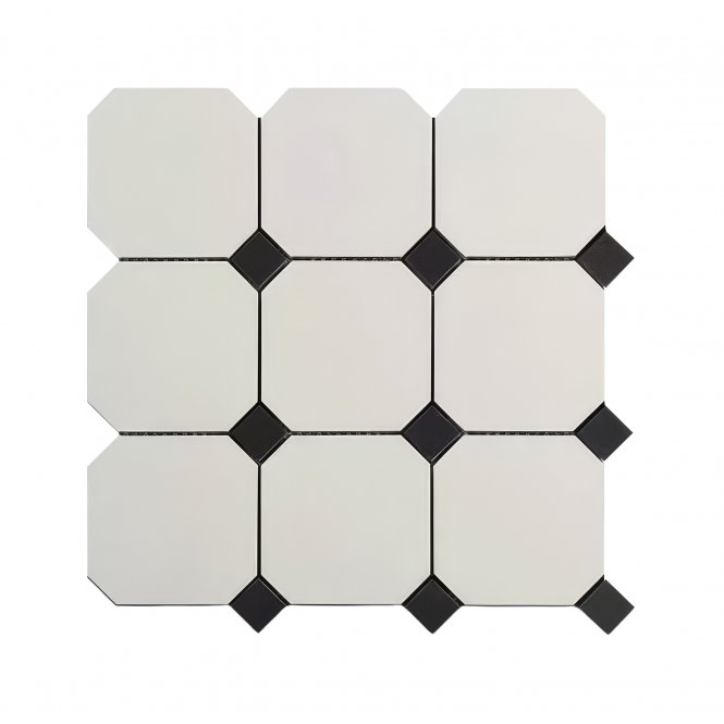 Victorian Newbury White Tile Small Octagon (9.7cm x 9.7cm) 30cm x 30cm Mosaic Tile