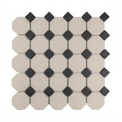 Winston Snow Octagon with Midnight Dot 29.5cm x 29.5cm Mosaic Tile