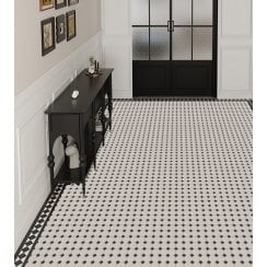 Winston Snow Octagon with Midnight Dot 29.5cm x 29.5cm Mosaic Tile